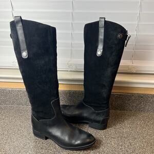 Sam Edelman Knee High Women's Size 7.5 M Casual Riding Boots Black Suede Leather